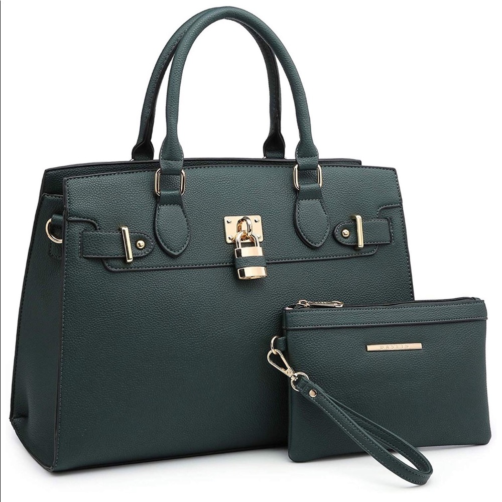 New Career Forest Green Large Tote Wallet Padlock